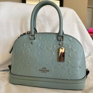Coach Mini Sierra Satchel Light Blue Signature Embossed Patent Leather Crossbody